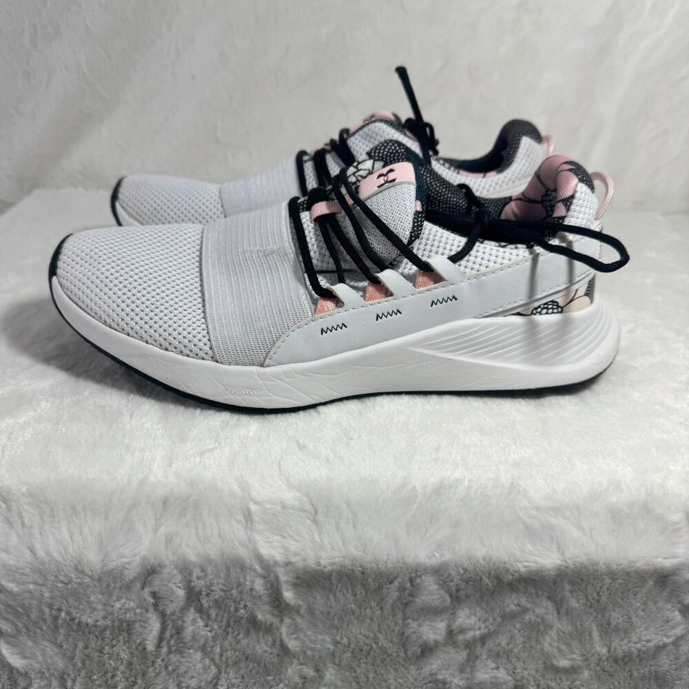 Under Armour Womens White & Pink Athletic Running Shoes Charged Breathe FN Print - Picture 6 of 8